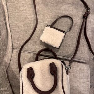 Elegant Cream and Brown Crossbody Bag Set